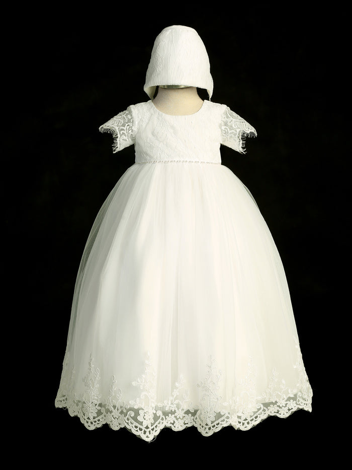 Short Sleeve Lace Bodice Christening and Baptism Dress